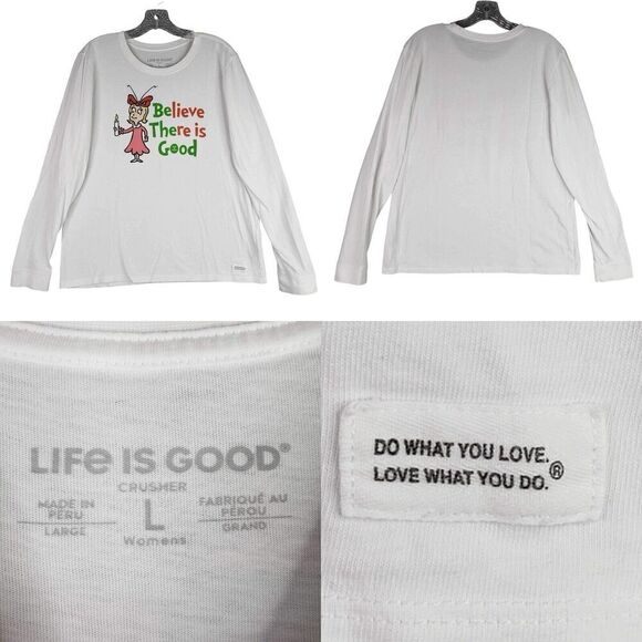 Life is Good Long Sleeve Crusher Tee Dr Suess Cindy Lou Who Christmas Large L - Picture 1 of 8